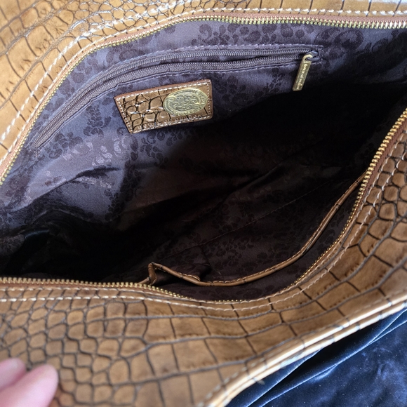 House of Deréon Brown Croc Embossed Tapestry Satchel Handbag - Picture 9 of 13